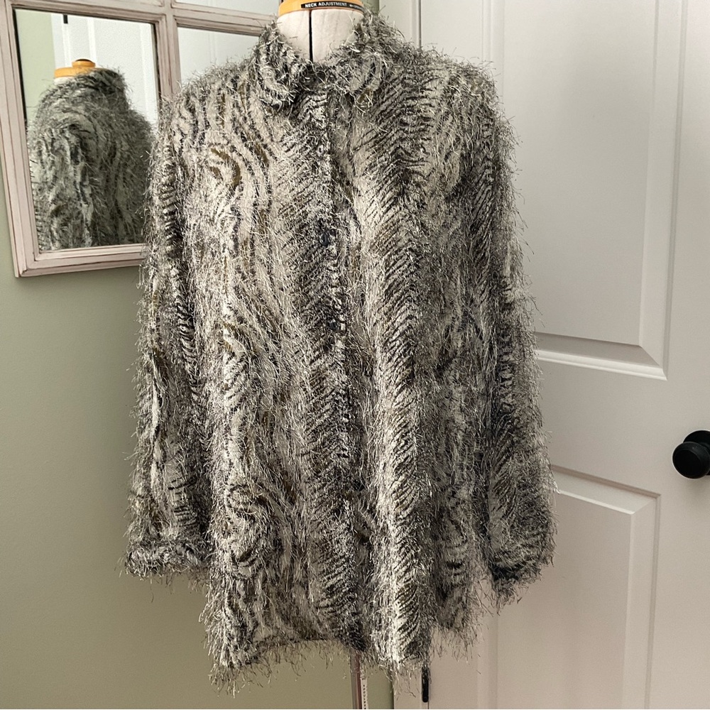 CREATIVE DESIGN WORKS, ZEBRA PRINT MULTI COLOUR FAUX FUR BLOUSE,     SIZE: XL